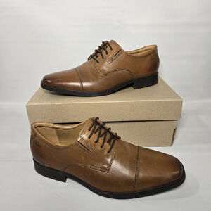 Clarks Tilden Cap Toe Oxford Dark Tan Leather Dress Shoe Mens 10 Wide NIB